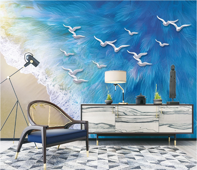 3D Feather Sea WC1922 Wall Murals