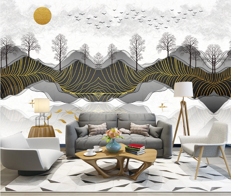 3D Black Tree Mountain WC1920 Wall Murals