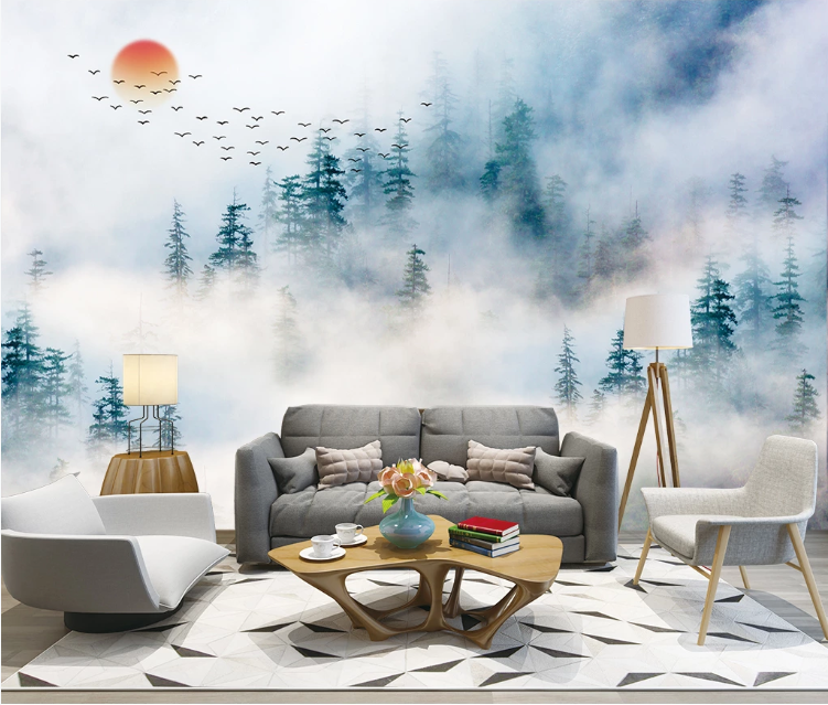 3D Sun Fog Forest WC1812 Wall Murals