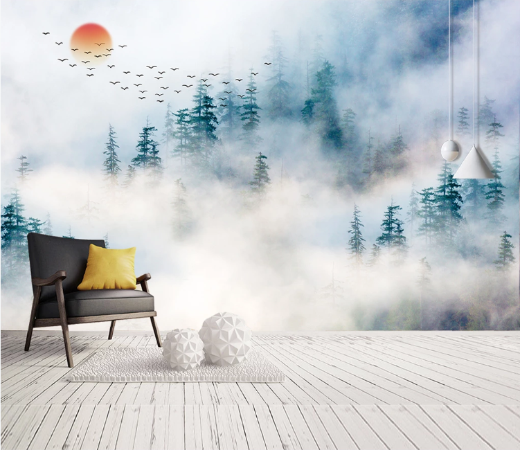 3D Sun Fog Forest WC1812 Wall Murals