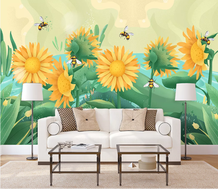 3D Sunflower Bee WC1731 Wall Murals