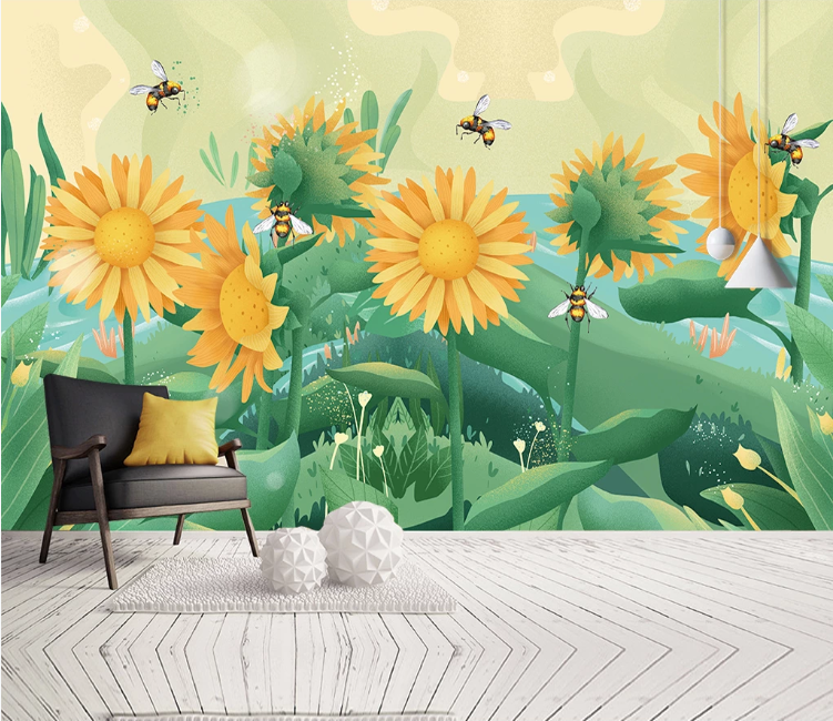 3D Sunflower Bee WC1731 Wall Murals