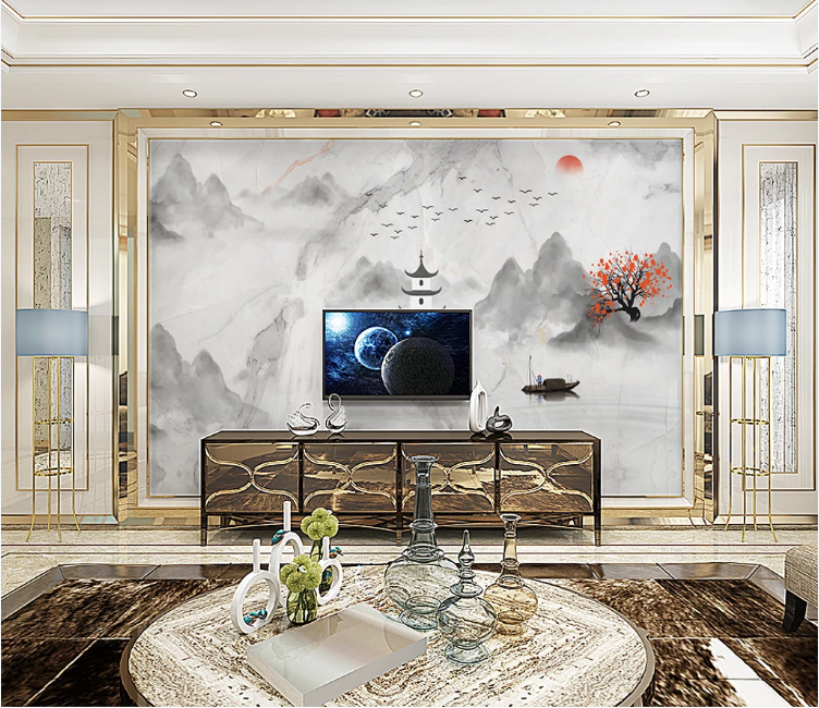 3D Waterfall Temple WC1727 Wall Murals