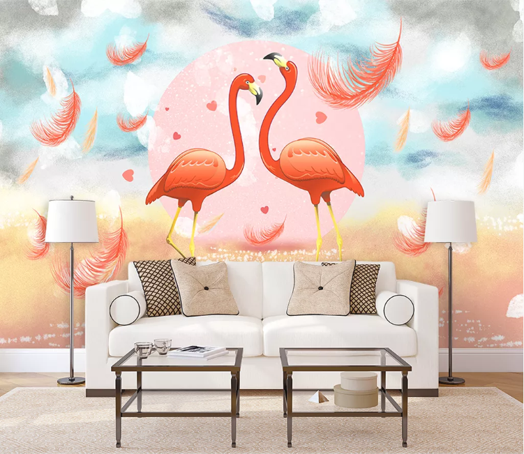 3D Flamingo Feathers WC1698 Wall Murals