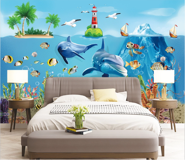 3D Dolphin Shark WC1692 Wall Murals