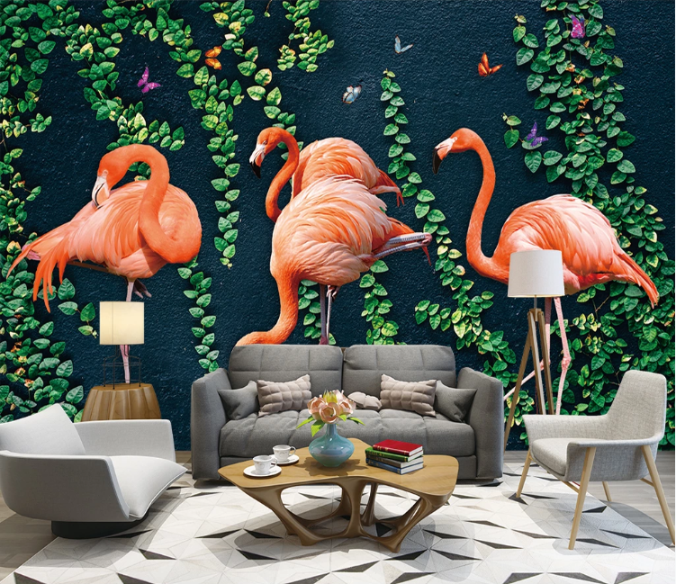 3D Flamingo Parthenocissus WC1642 Wall Murals