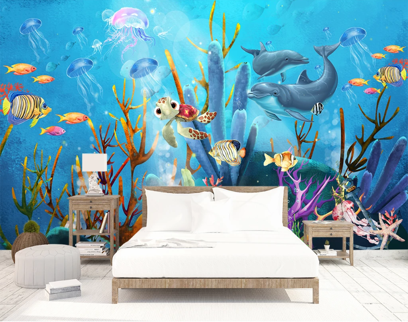 3D Dolphin Turtle WC1626 Wall Murals