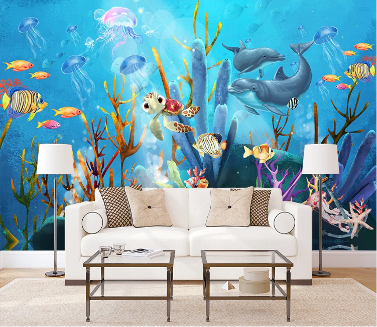 3D Dolphin Turtle WC1626 Wall Murals