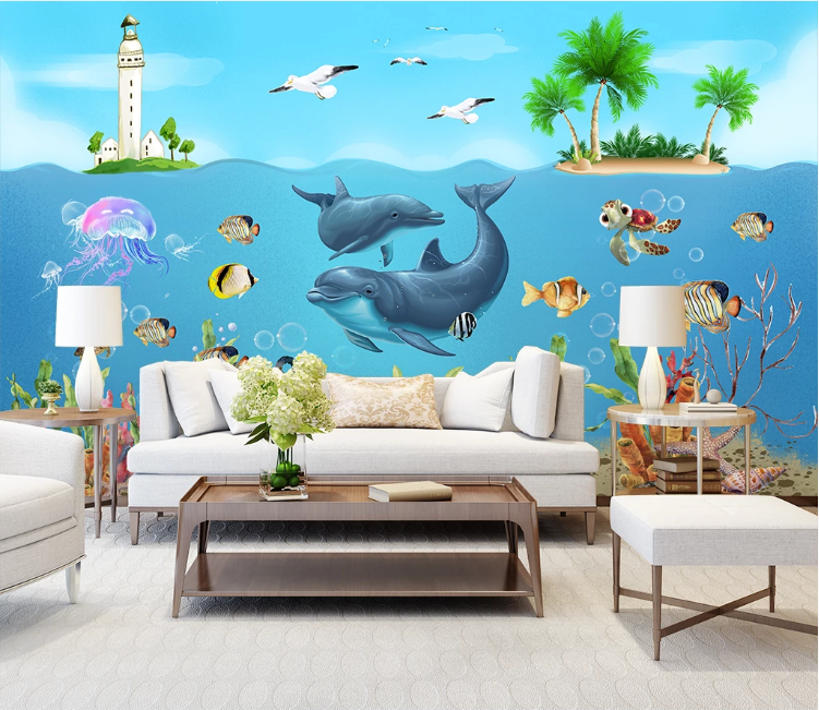 3D Jellyfish Dolphin WC1623 Wall Murals