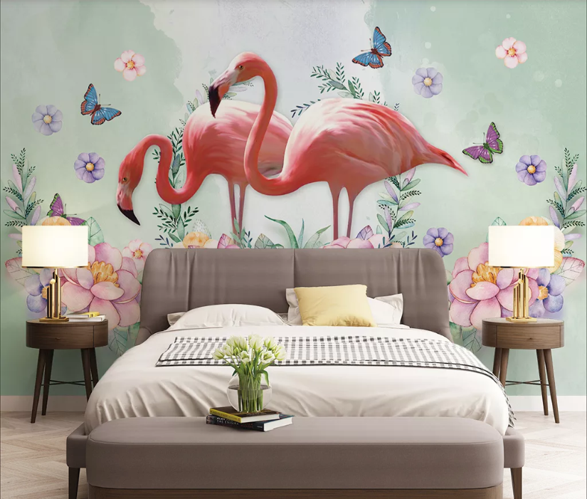 3D Flamingo Flower WC1582 Wall Murals