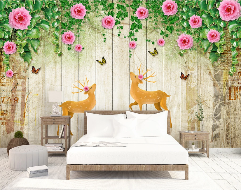 3D Sika Deer Flower WC1580 Wall Murals