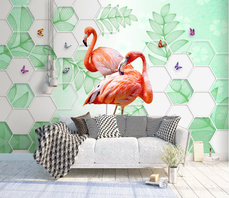 3D Butterfly Flamingo WC1575 Wall Murals