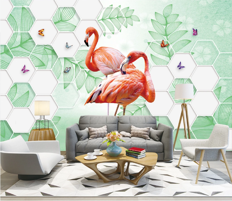 3D Butterfly Flamingo WC1575 Wall Murals