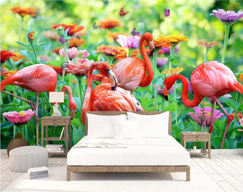 3D Butterfly Flamingo WC1565 Wall Murals