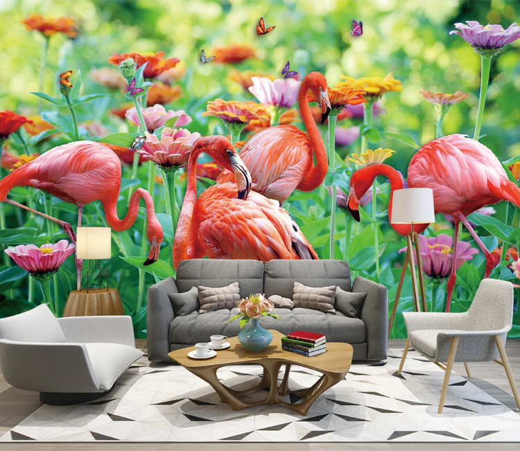 3D Butterfly Flamingo WC1565 Wall Murals