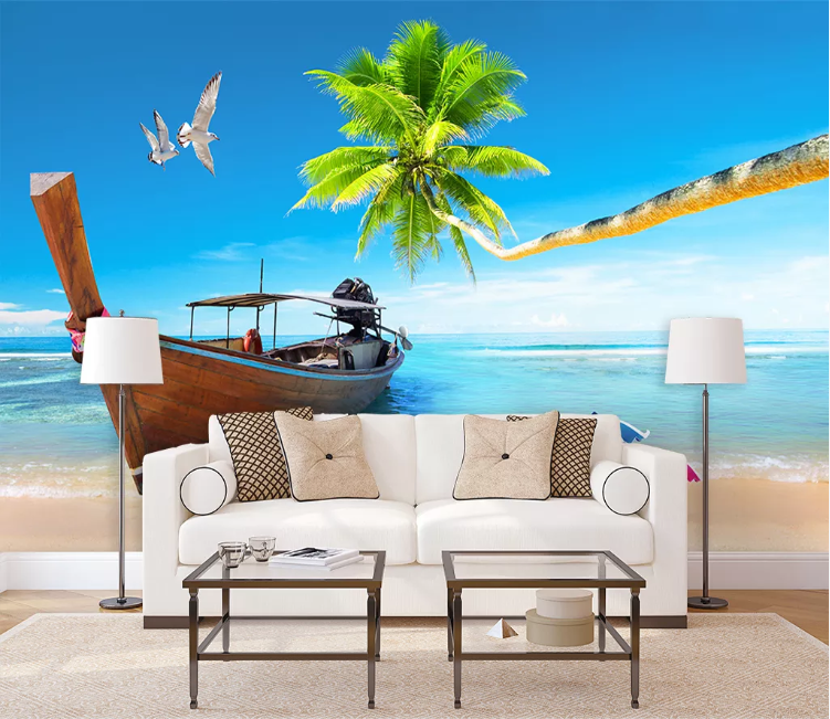 3D Beach Seagull WC1553 Wall Murals