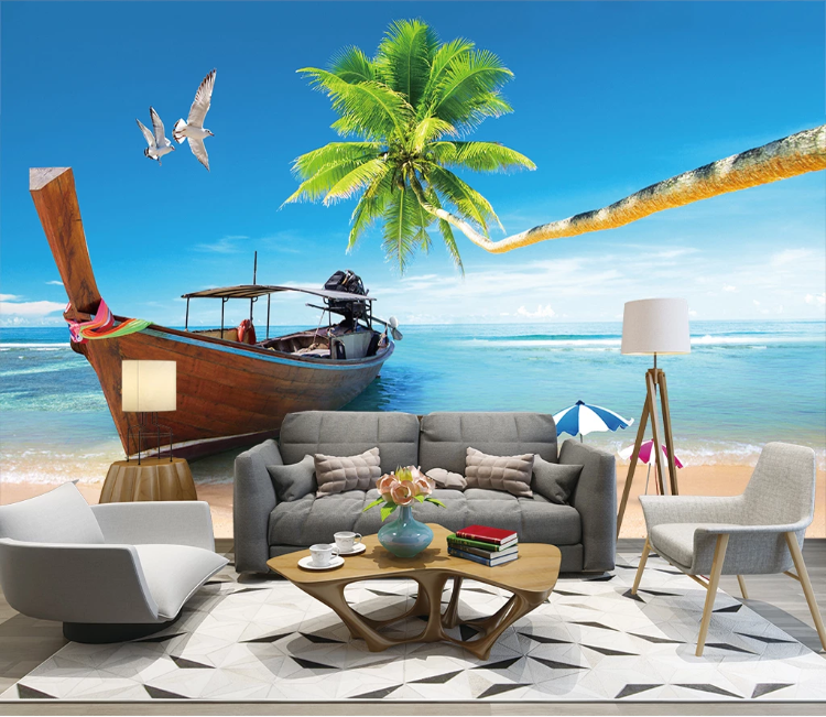 3D Beach Seagull WC1553 Wall Murals