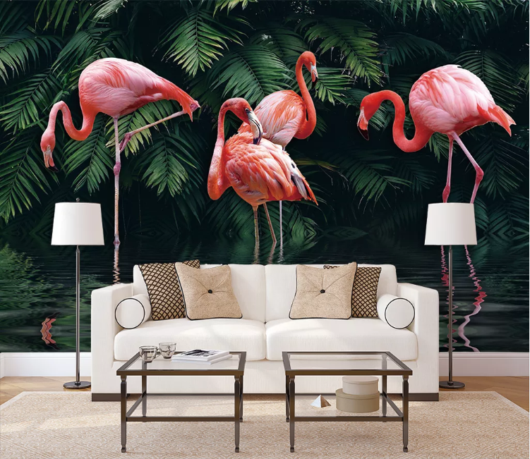 3D Flamingo River WC1546 Wall Murals