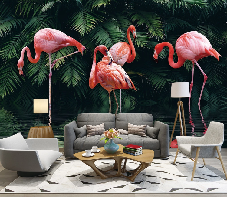 3D Flamingo River WC1546 Wall Murals