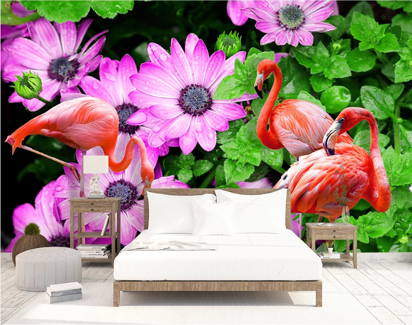 3D Flower Flamingo WC1543 Wall Murals