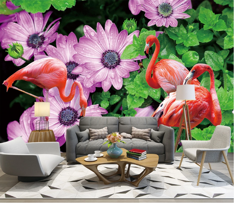 3D Flower Flamingo WC1543 Wall Murals