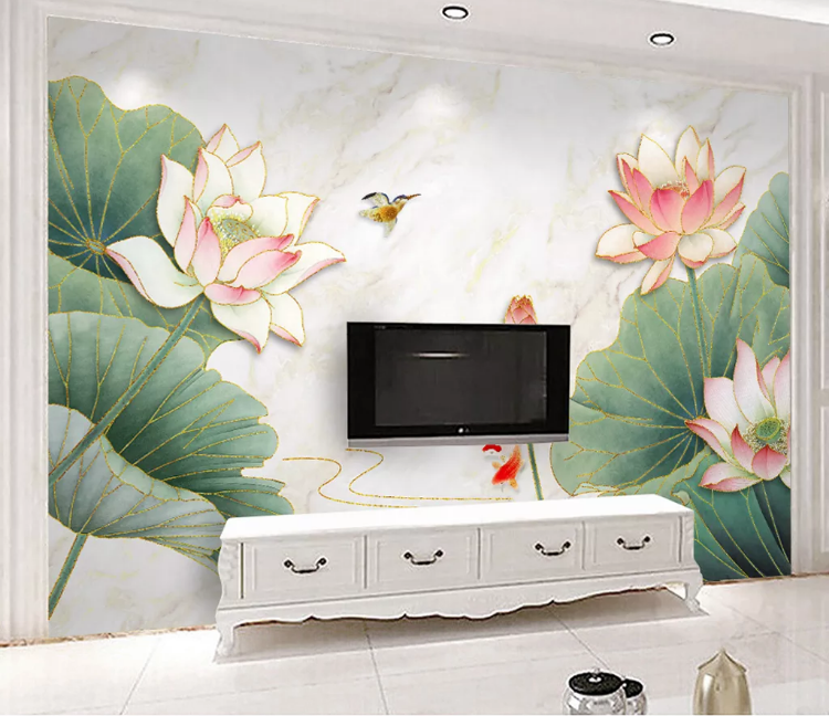 3D Lotus Leaf Koi WC988 Wall Murals