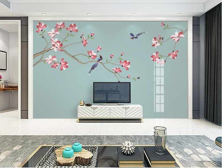 3D Blue Swallow Flower WC980 Wall Murals