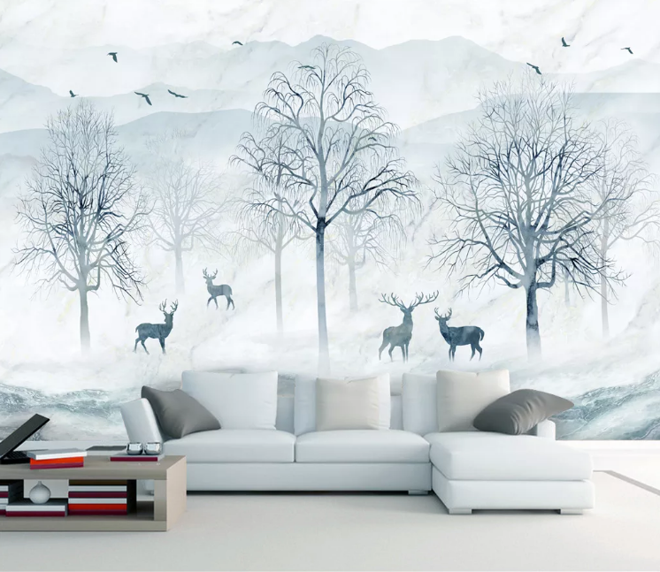 3D Black Deer Tree WC973 Wall Murals