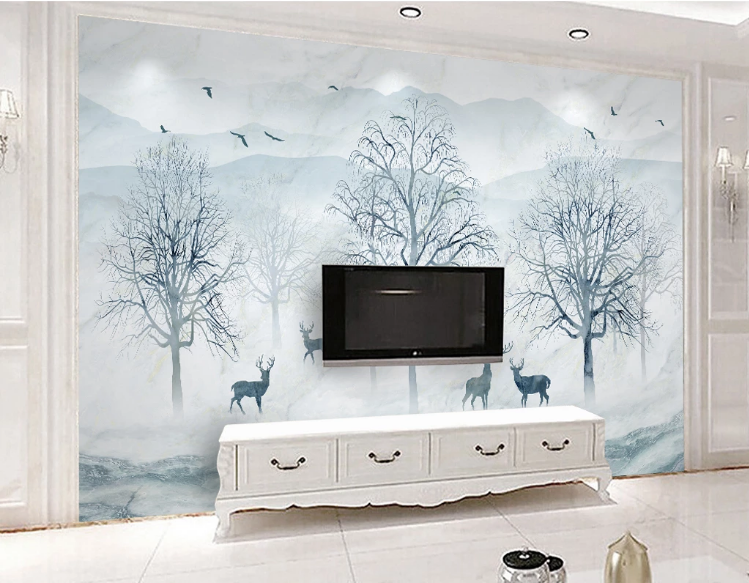 3D Black Deer Tree WC973 Wall Murals