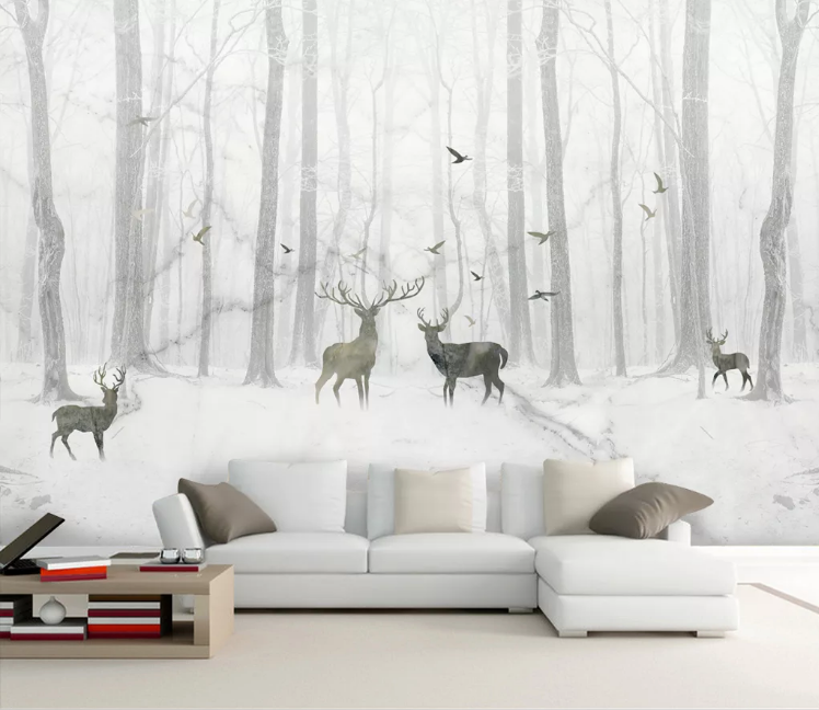 3D Black Deer Forest WC972 Wall Murals