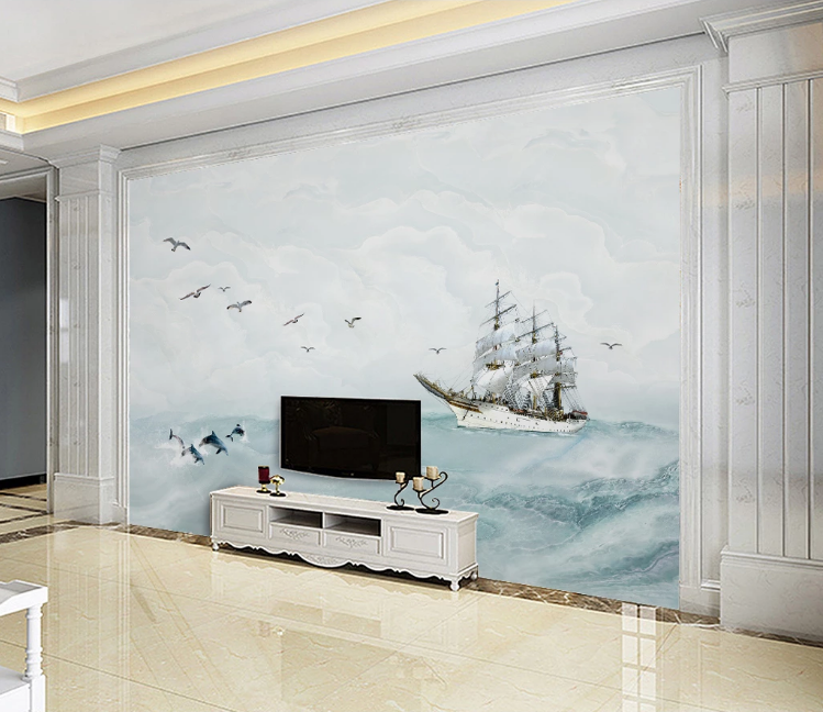 3D Steamer Dolphin WC886 Wall Murals