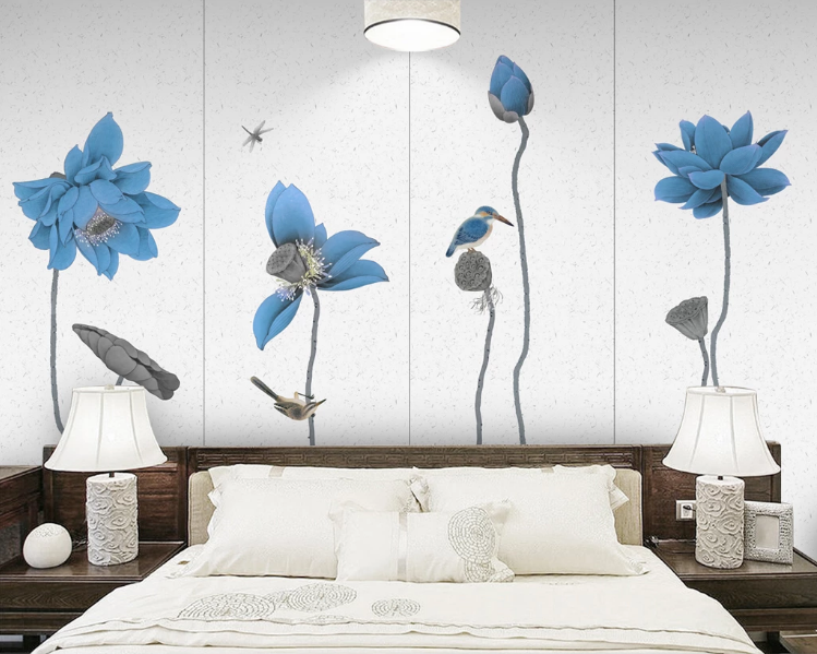 3D Blue Lotus WC783 Wall Murals