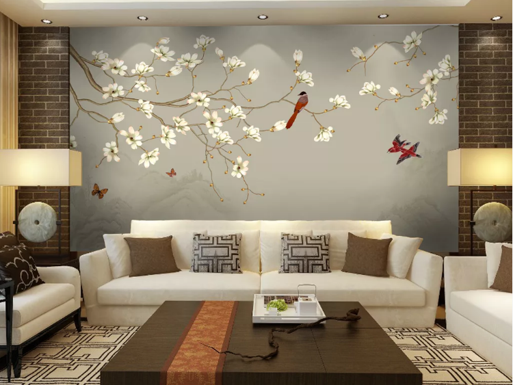 3D Red Bird Flower WC759 Wall Murals