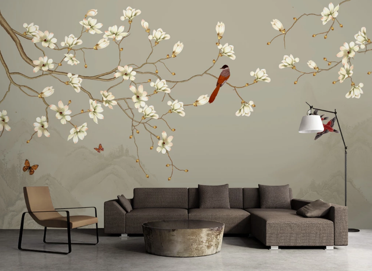 3D Red Bird Flower WC759 Wall Murals