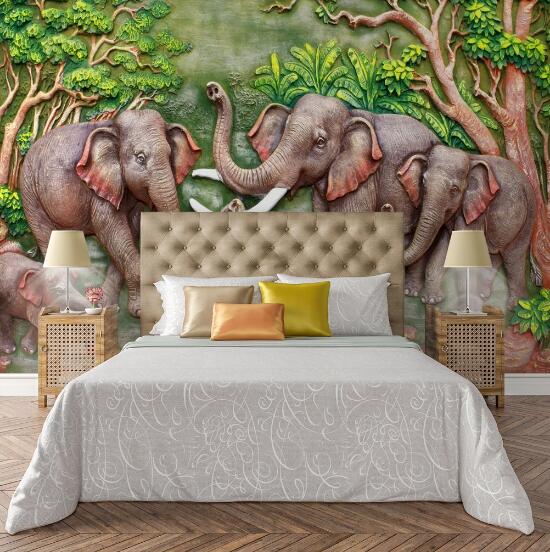 3D Embossed Elephant WC778 Wall Murals