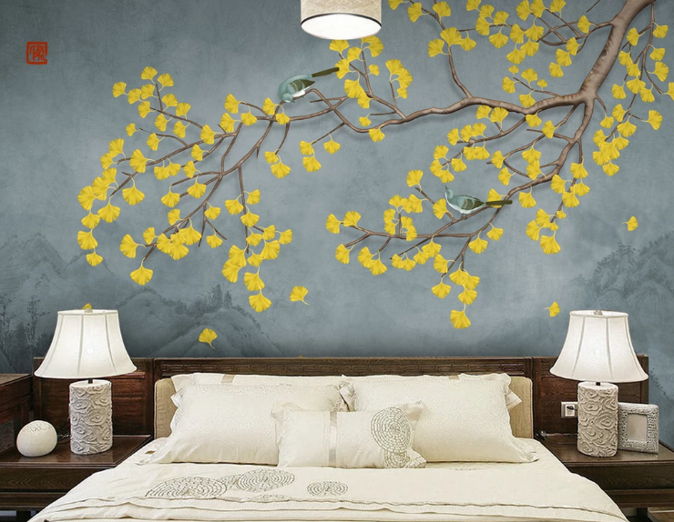 3D Yellow Leaves WC669 Wall Murals