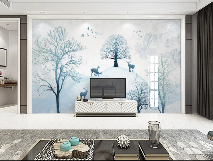 3D Blue Tree WC668 Wall Murals