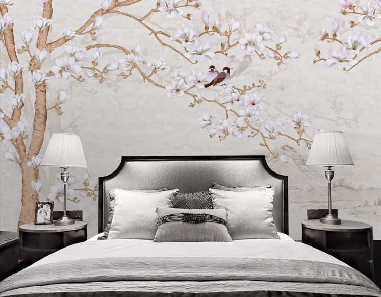 3D White Flower Bird WC456 Wall Murals