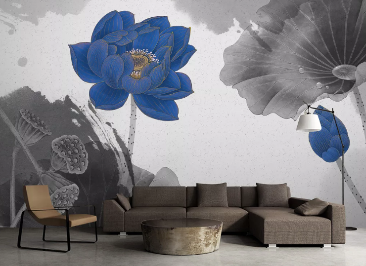 3D Doodle Blue Lotus WC394 Wall Murals