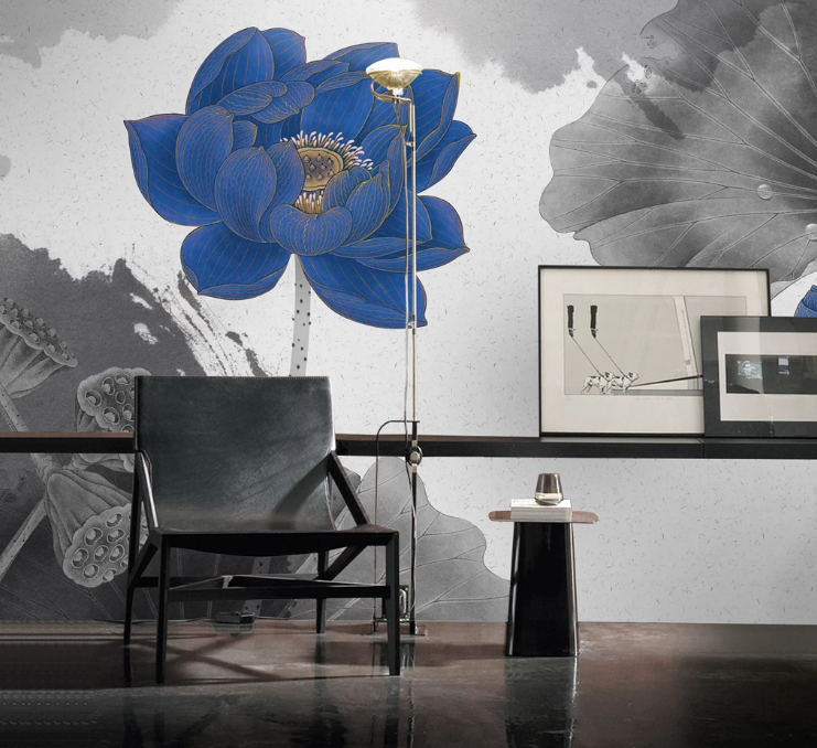 3D Doodle Blue Lotus WC394 Wall Murals