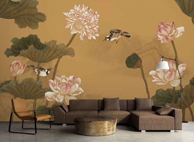3D Lotus Bird WC386 Wall Murals