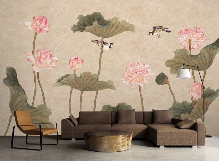 3D Lotus Delphinium WC385 Wall Murals