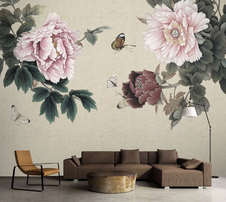 3D Red Peony Butterfly WC346 Wall Murals