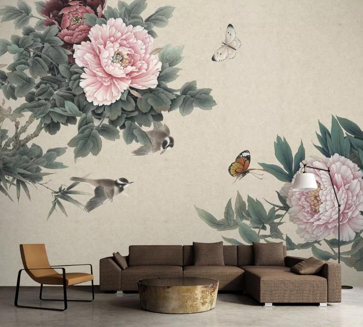 3D Peony Butterfly WC345 Wall Murals