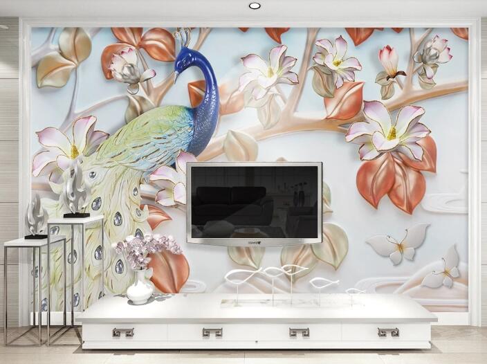 3D Peacock Flower WC751 Wall Murals