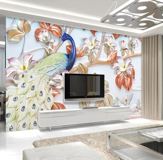 3D Peacock Flower WC751 Wall Murals