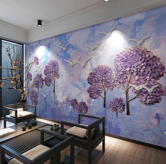 3D Purple Tree Pigeon WC704 Wall Murals