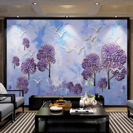 3D Purple Tree Pigeon WC704 Wall Murals