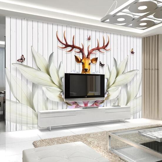 3D Deer Flower WC502 Wall Murals