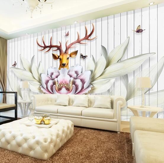 3D Deer Flower WC502 Wall Murals